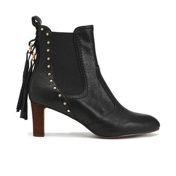 See by Chloé Dasha Studded Textured-Leather Ankle Boots Black Size 38 - Picture 1 of 12